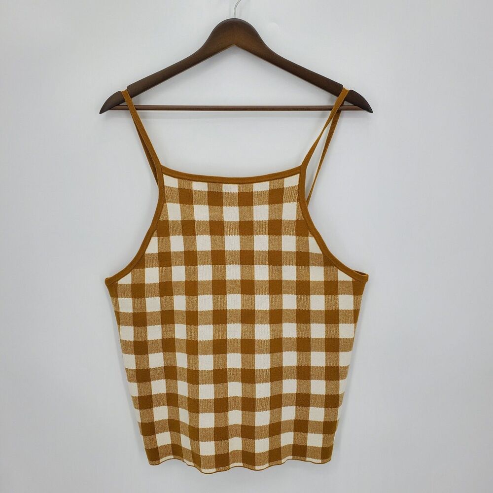 New Madewell Womens Gingham Apron Sweater Knit Tank Top Antique Gold Size XL